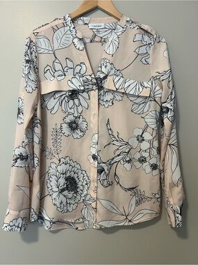 Calvin Klein Light Pink and Black Floral Button-Down Shirt